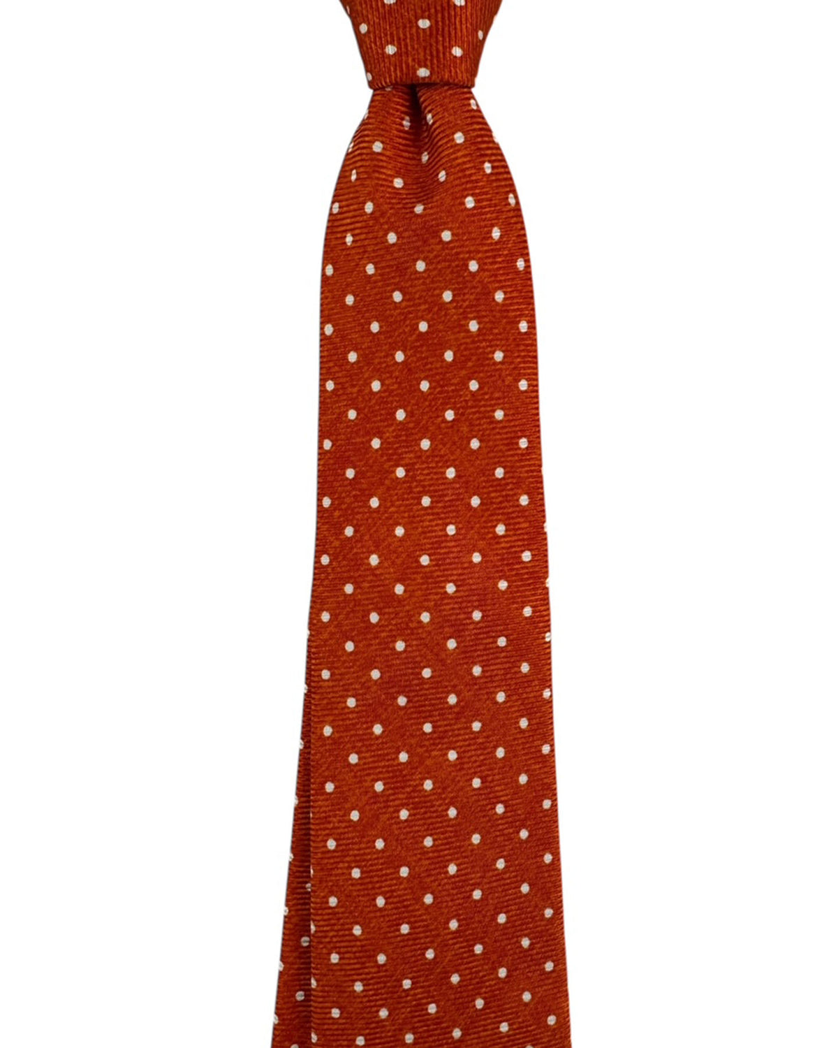 Kiton Sevenfold Tie Orange with White Polka Dots