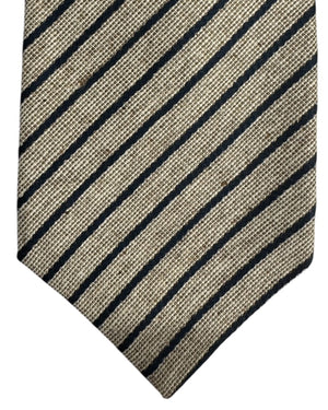 Kiton Sevenfold Tie Navy And Sand Textured Stripe