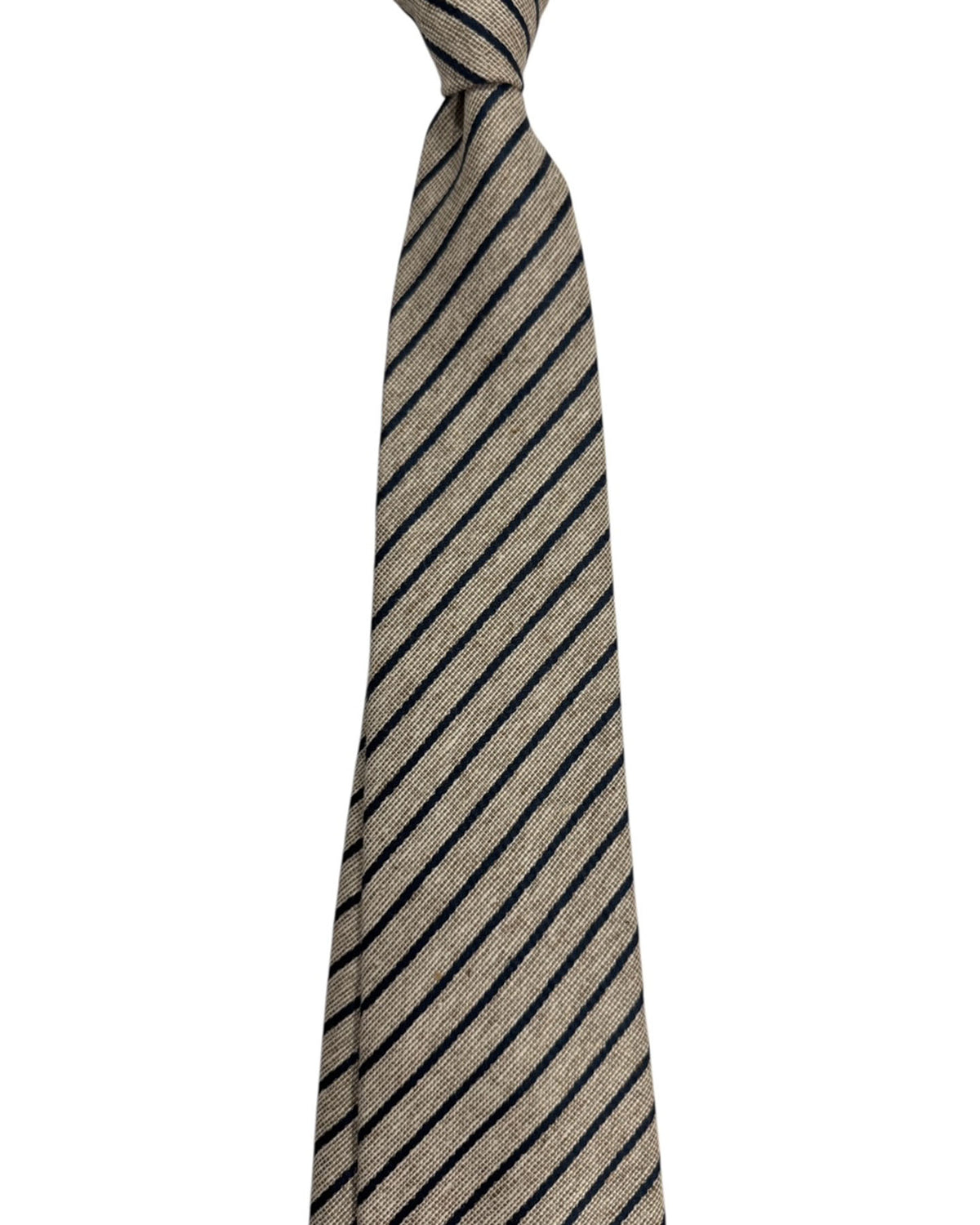 Kiton Sevenfold Tie Navy And Sand Textured Stripe
