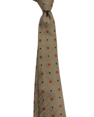 Kiton Sevenfold Tie Sage Green With Orange Floral Accents
