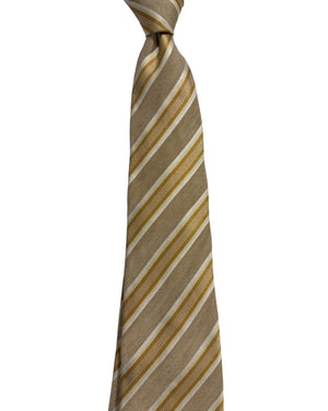 Kiton Sevenfold Tie Gold And Beige Textured Stripe
