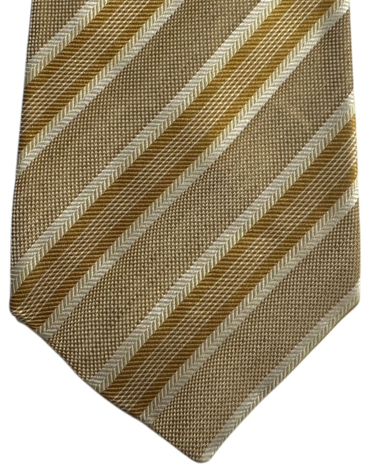 Kiton Sevenfold Tie Gold And Beige Textured Stripe