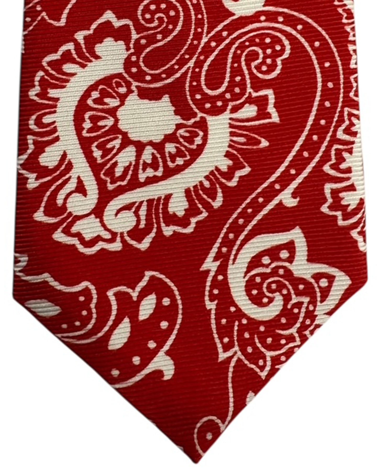Kiton Sevenfold Tie Red With Cream Paisley Design