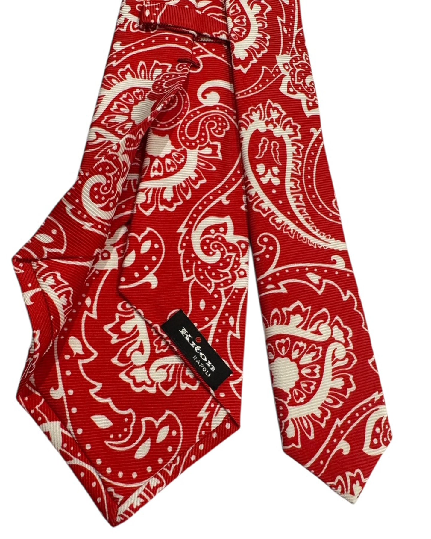Kiton Sevenfold Tie Red With Cream Paisley Design