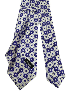 Kiton Sevenfold Tie Navy Blue And Cream Geometric Circle Pattern