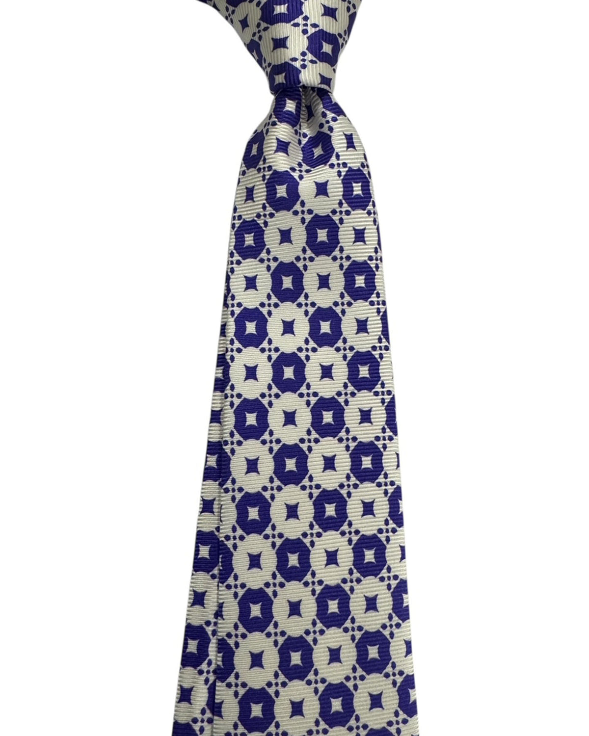Kiton Sevenfold Tie Navy Blue And Cream Geometric Circle Pattern