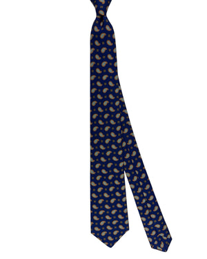 Kiton Sevenfold Tie Royal Blue Olive Paisley