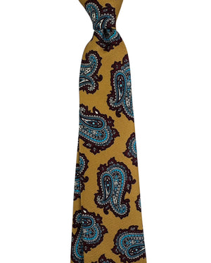 Kiton Sevenfold Tie Brown With Aqua And Burgundy Paisley Design