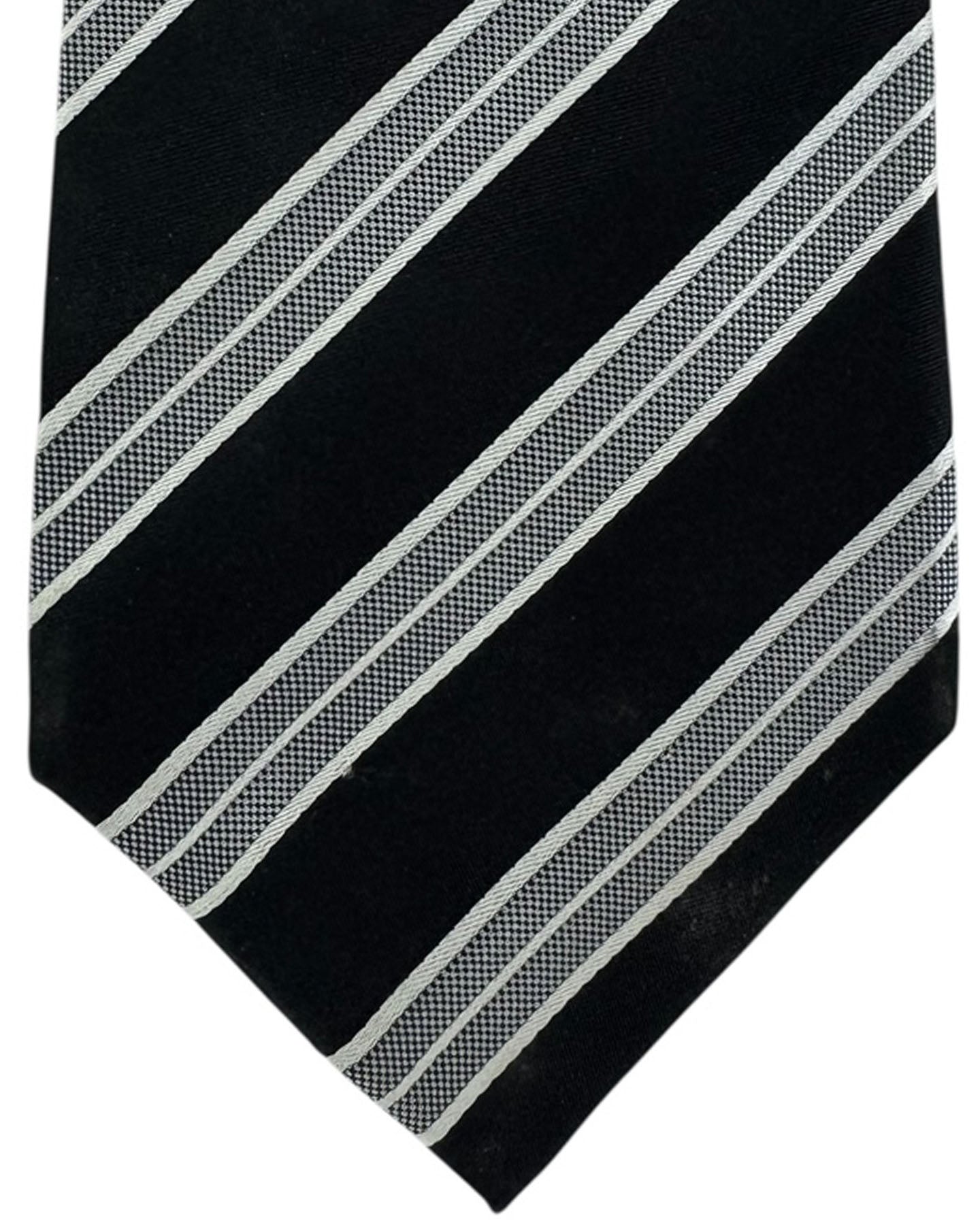 Kiton Sevenfold Tie Black And Silver Stripe