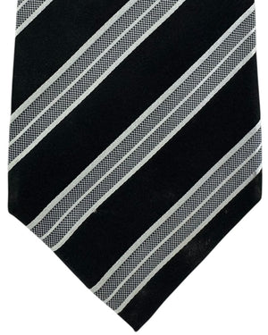 Kiton Sevenfold Tie Black And Silver Stripe