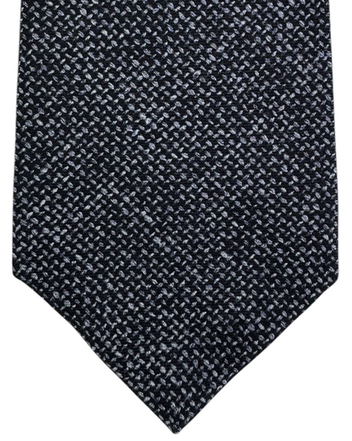 Kiton Sevenfold Tie Black Gray Textured Weave Pattern