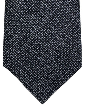 Kiton Sevenfold Tie Black With Gray Textured Weave Pattern