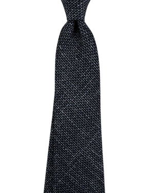 Kiton Sevenfold Tie Black With Gray Textured Weave Pattern