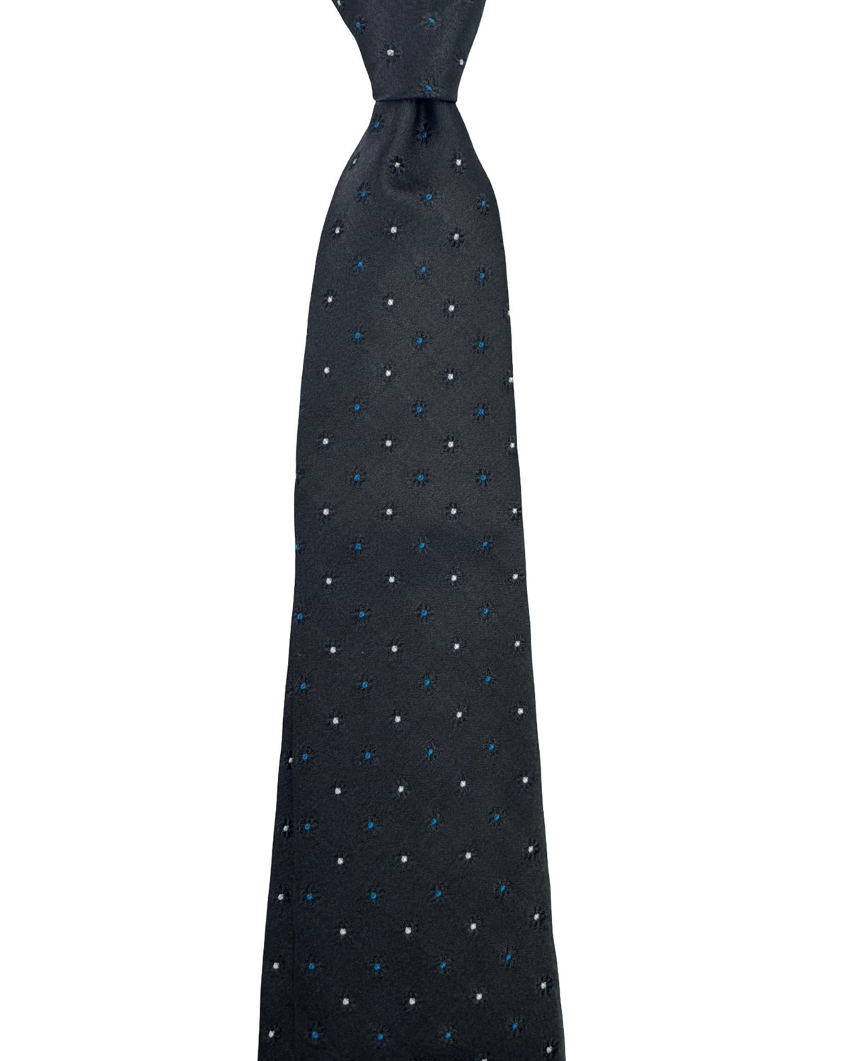 Kiton Sevenfold Tie Charcoal Gray Blue Silver Mini Dots
