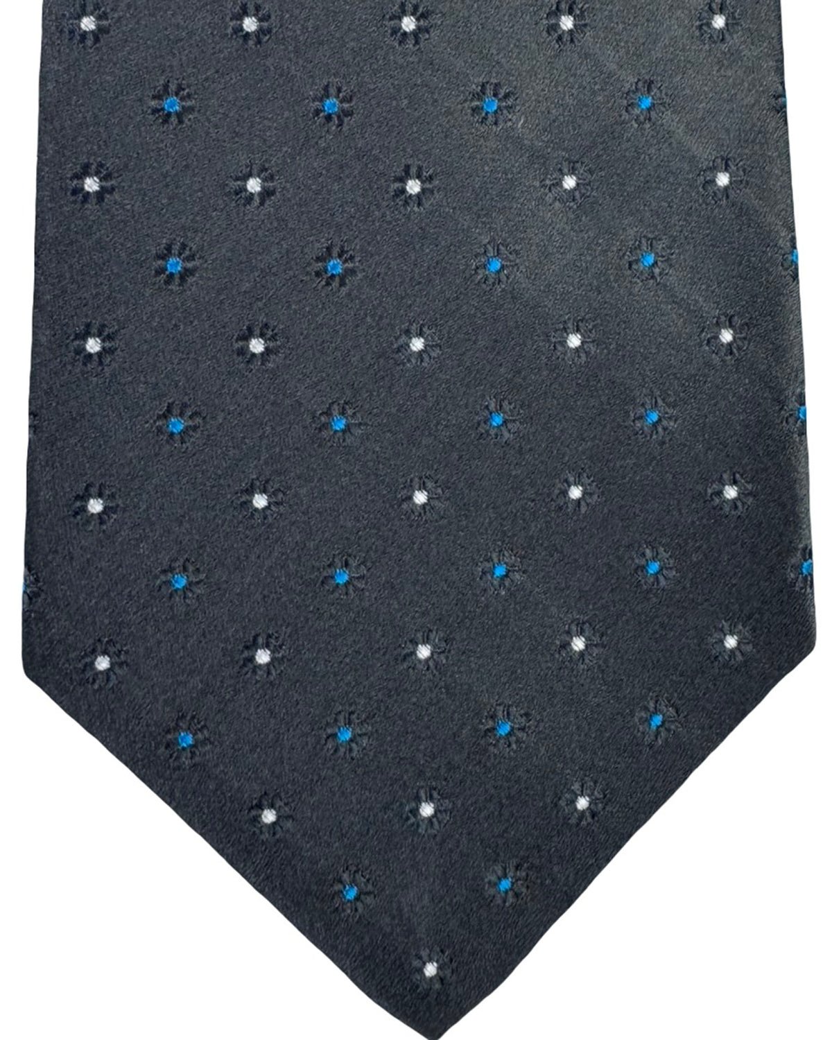 Kiton Sevenfold Tie Charcoal Gray Blue Silver Mini Dots