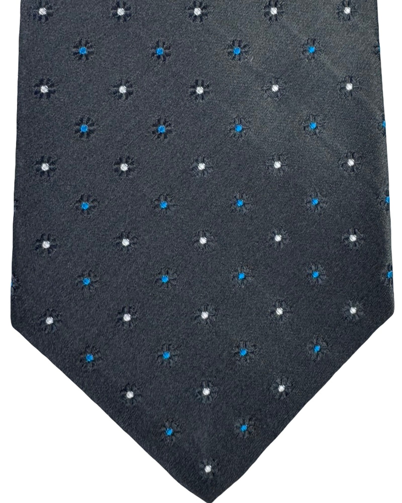 Kiton Sevenfold Tie Charcoal Gray Blue Silver Mini Dots