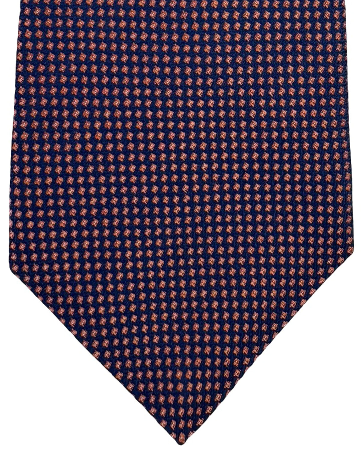 Kiton Sevenfold Tie Navy Blue Copper Micro Dot Pattern