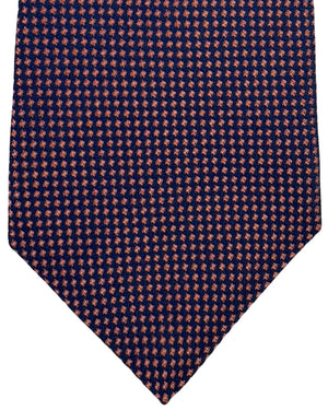 Kiton Sevenfold Tie Navy Blue Copper Micro Dot Pattern