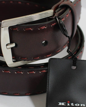 Kiton Belt Maroon Brown Smooth 