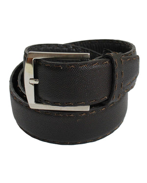 Kiton Belt Brown Grain Leather Silvertone Buckle 