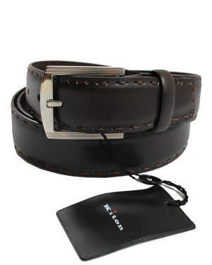 Kiton Men Belt Dark Brown Leather 