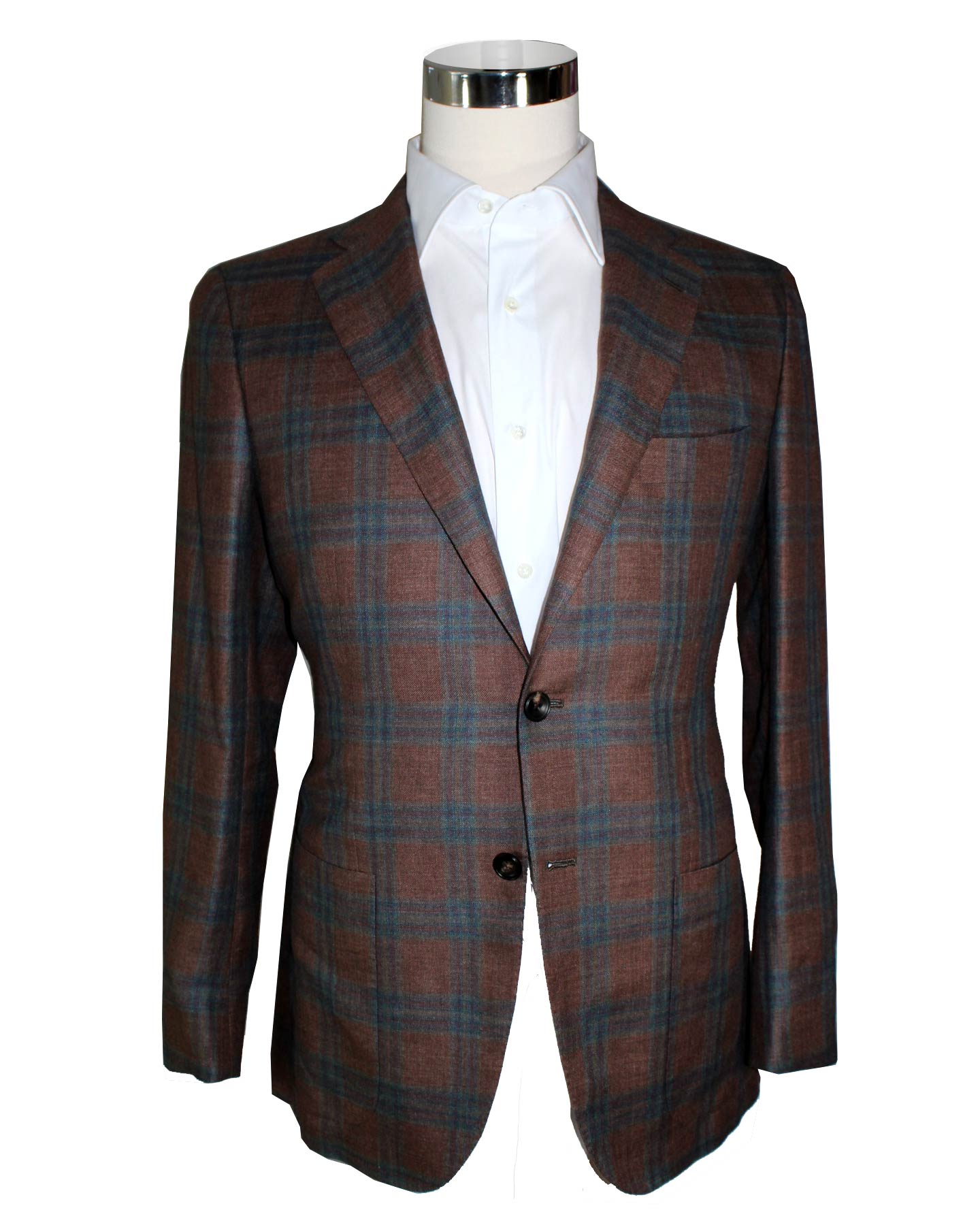 Kiton Sport Coat EU 48 - US 38 Brown Turquoise Plaid Linen Cashmere Unlined Blazer REDUCED SALE