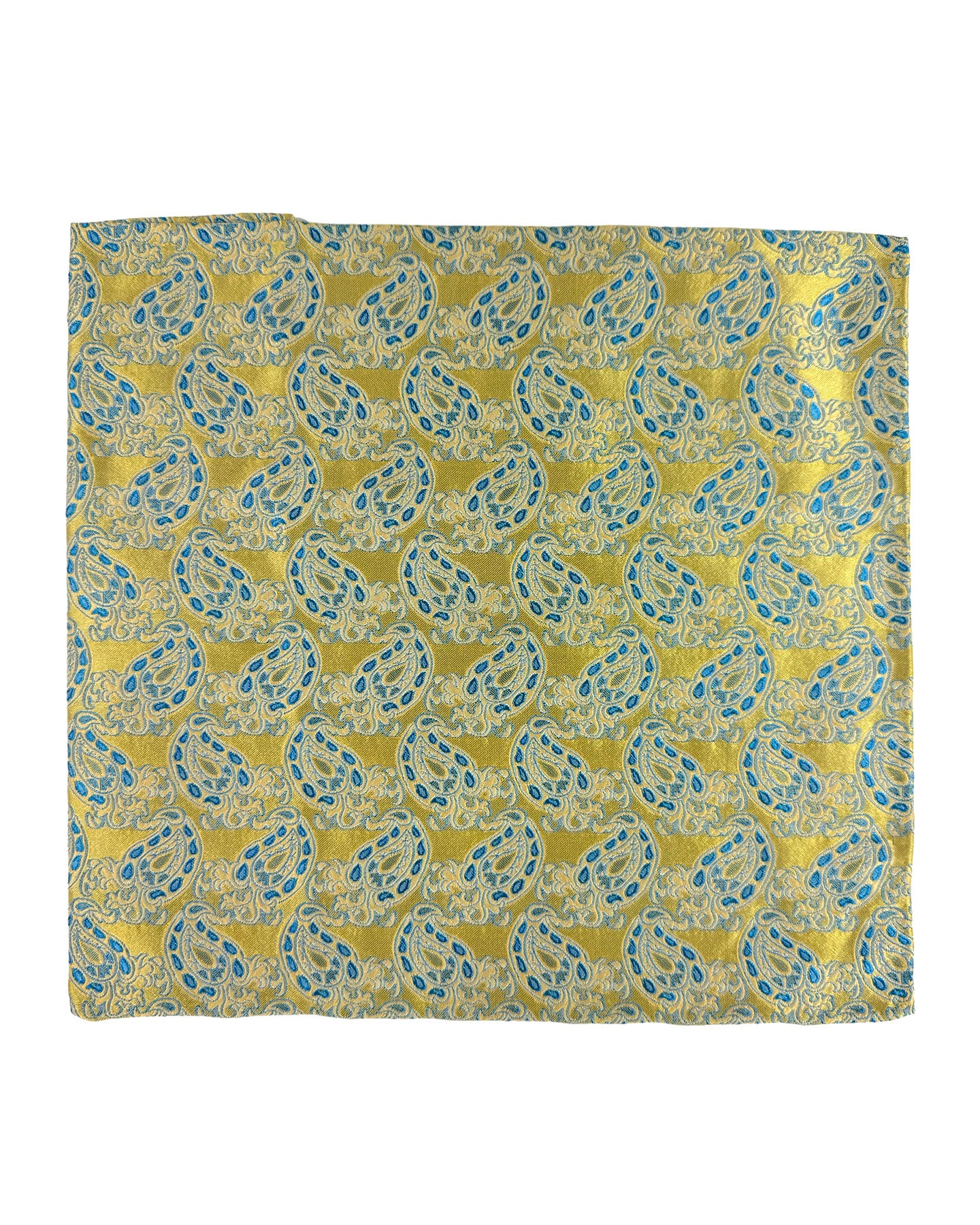 Kiton Silk Pocket Square Charteuse Blue Paisley FINAL SALE