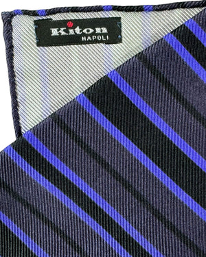 Kiton Pocket Square Purple Stripes FINAL SALE