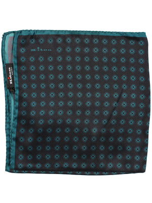 Kiton Pocket Square Dark Green Navy Geometric