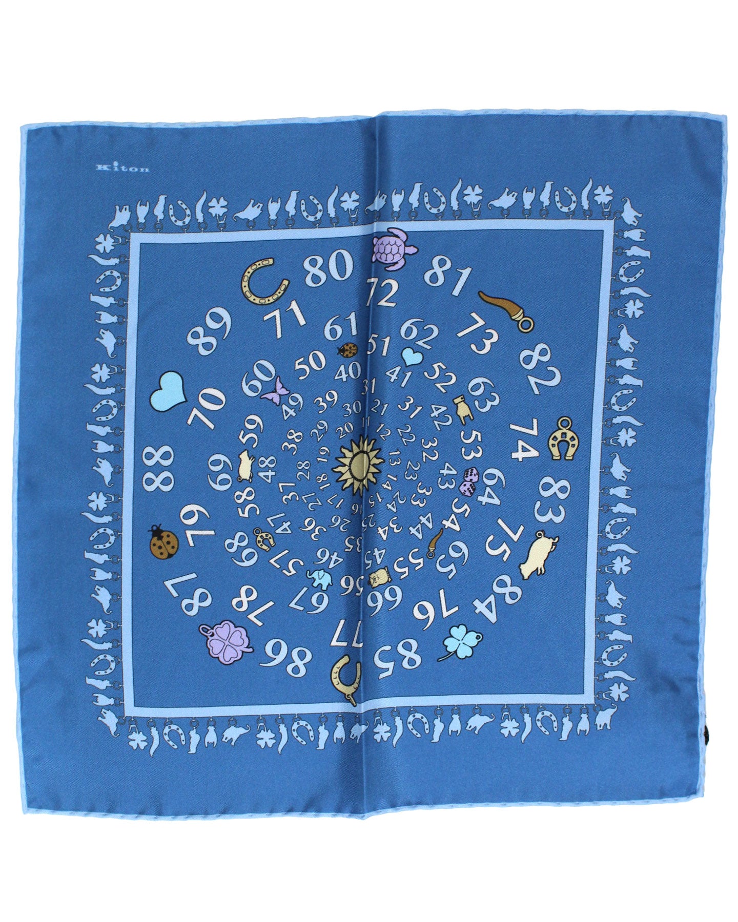 Kiton Silk Pocket Square Dark Blue Novelty Design