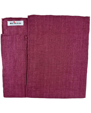 Kiton Linen Pocket Square Burgundy Solid