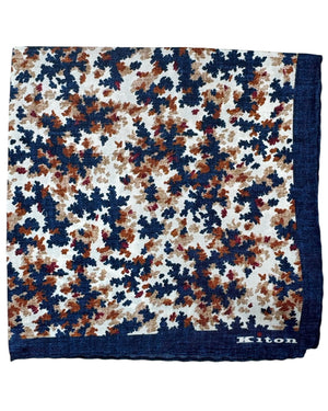 Kiton Silk Pocket Square Dark Blue Brown Design