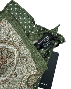 Kiton Silk Pocket Square Green Design 2 Sided