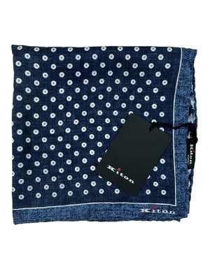 Kiton Pocket Square Navy Blue Geometric & Houndstooth Design Double Sided