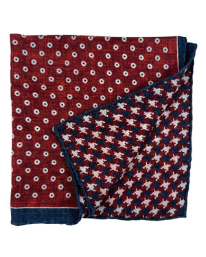 Kiton Pocket Square Bordeaux Geometric & Houndstooth Design Double Sided