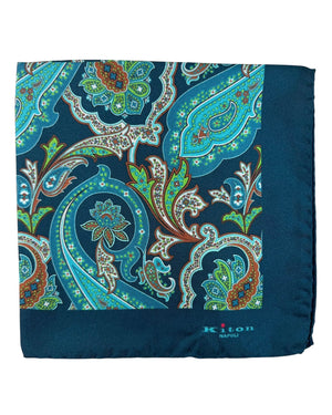 Kiton Pocket Square Midnight Blue Paisley