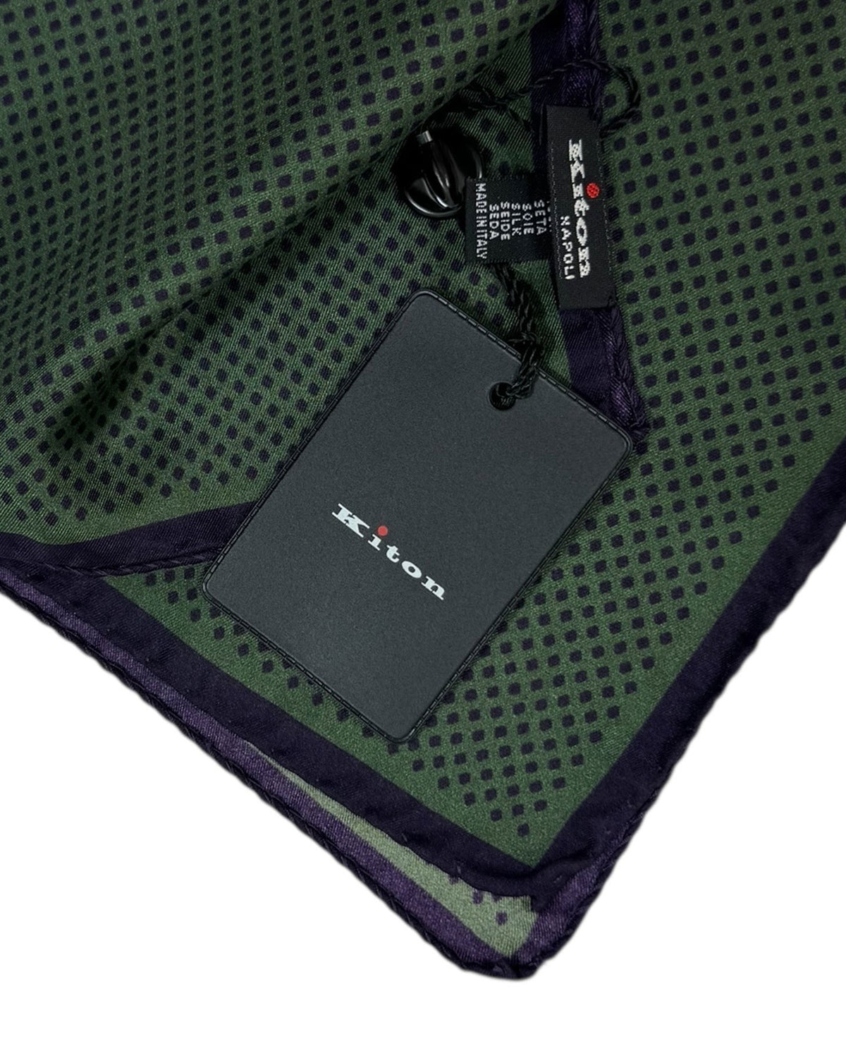 Kiton Silk Pocket Square Green Purple Design