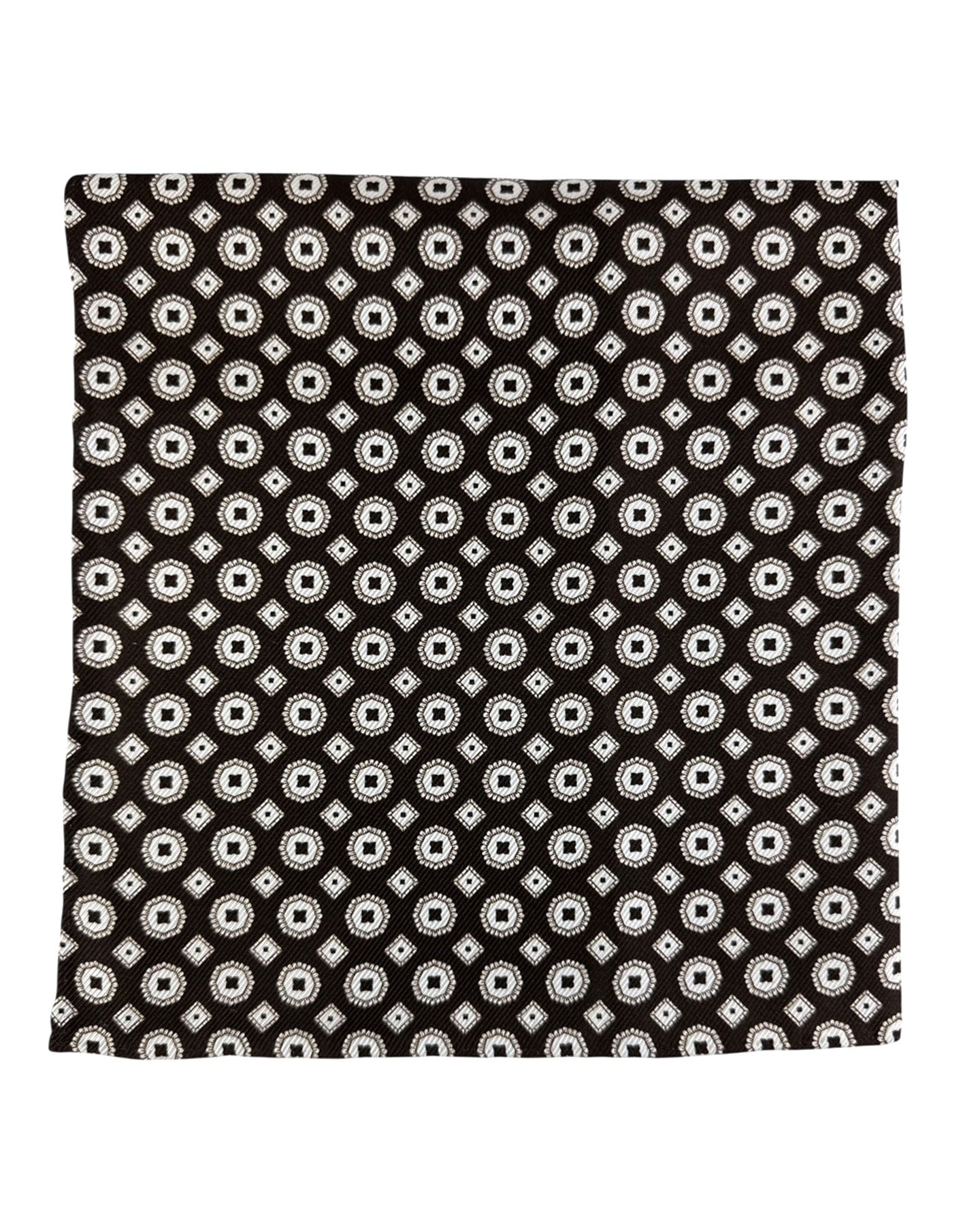 Kiton Silk Pocket Square Dark Brown Medallion