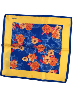 Kiton Silk Pocket Square Royal Blue Orange Floral