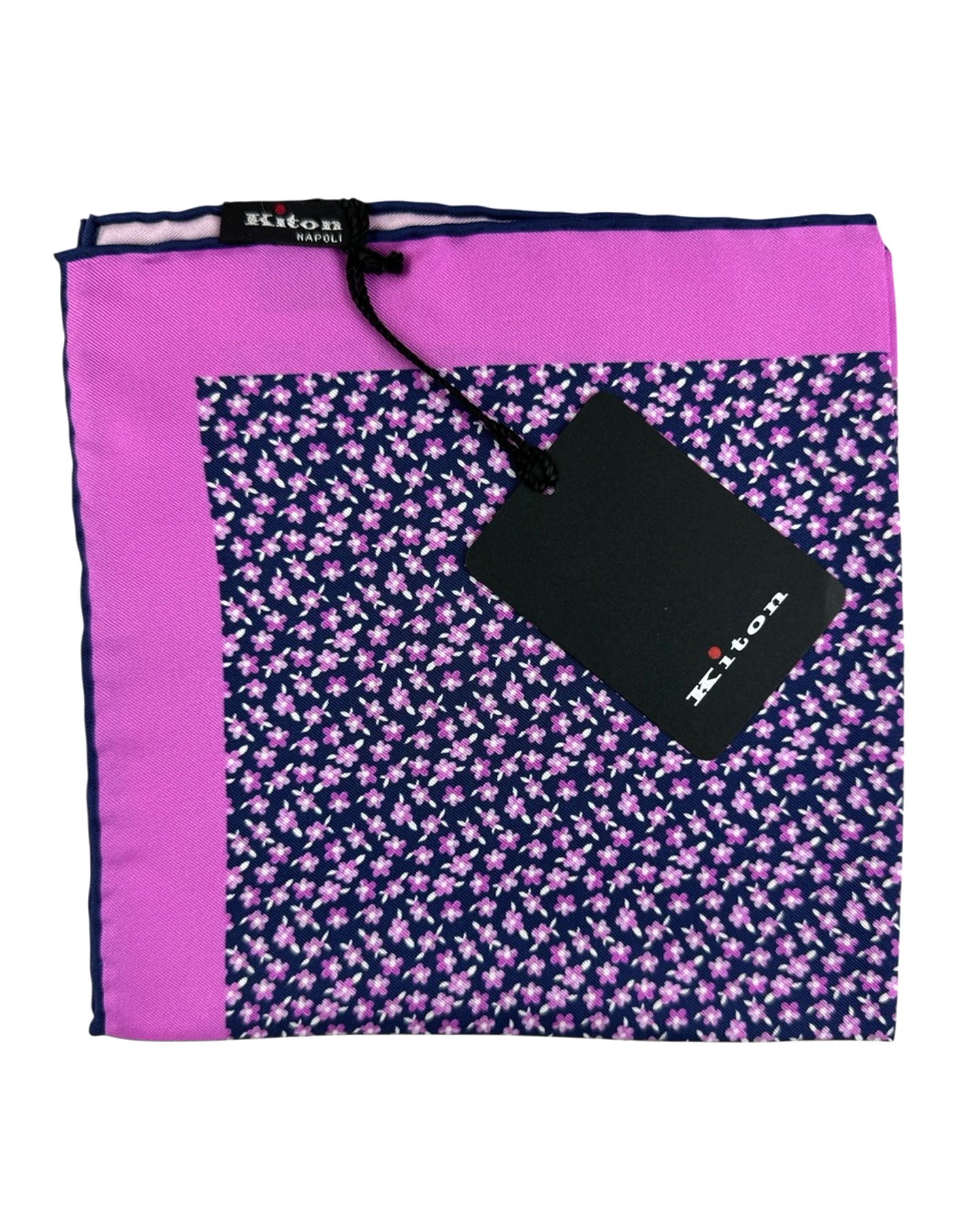 Kiton Silk Pocket Square Pink Purple Mini Flowers