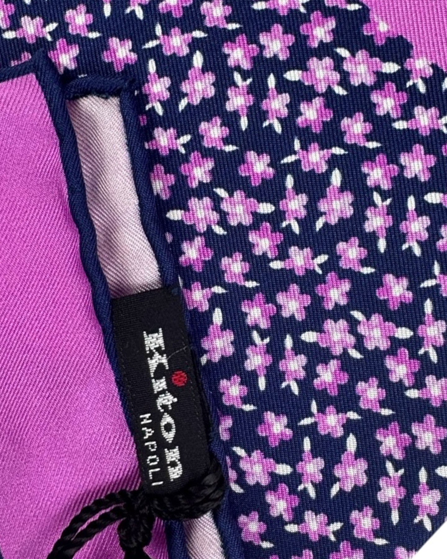 Kiton Silk Pocket Square Pink Purple Mini Flowers