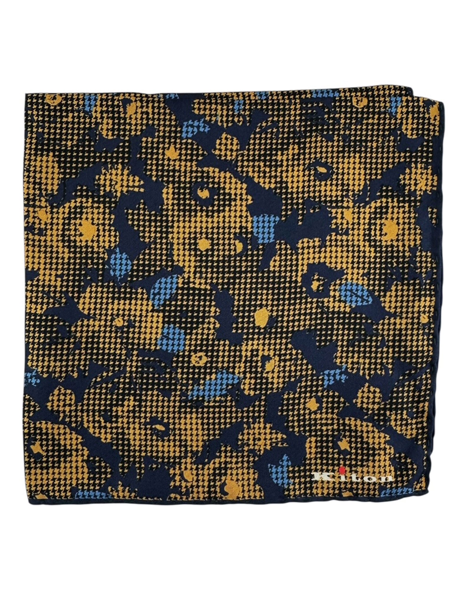 Kiton Silk Pocket Square Olive-Green Navy