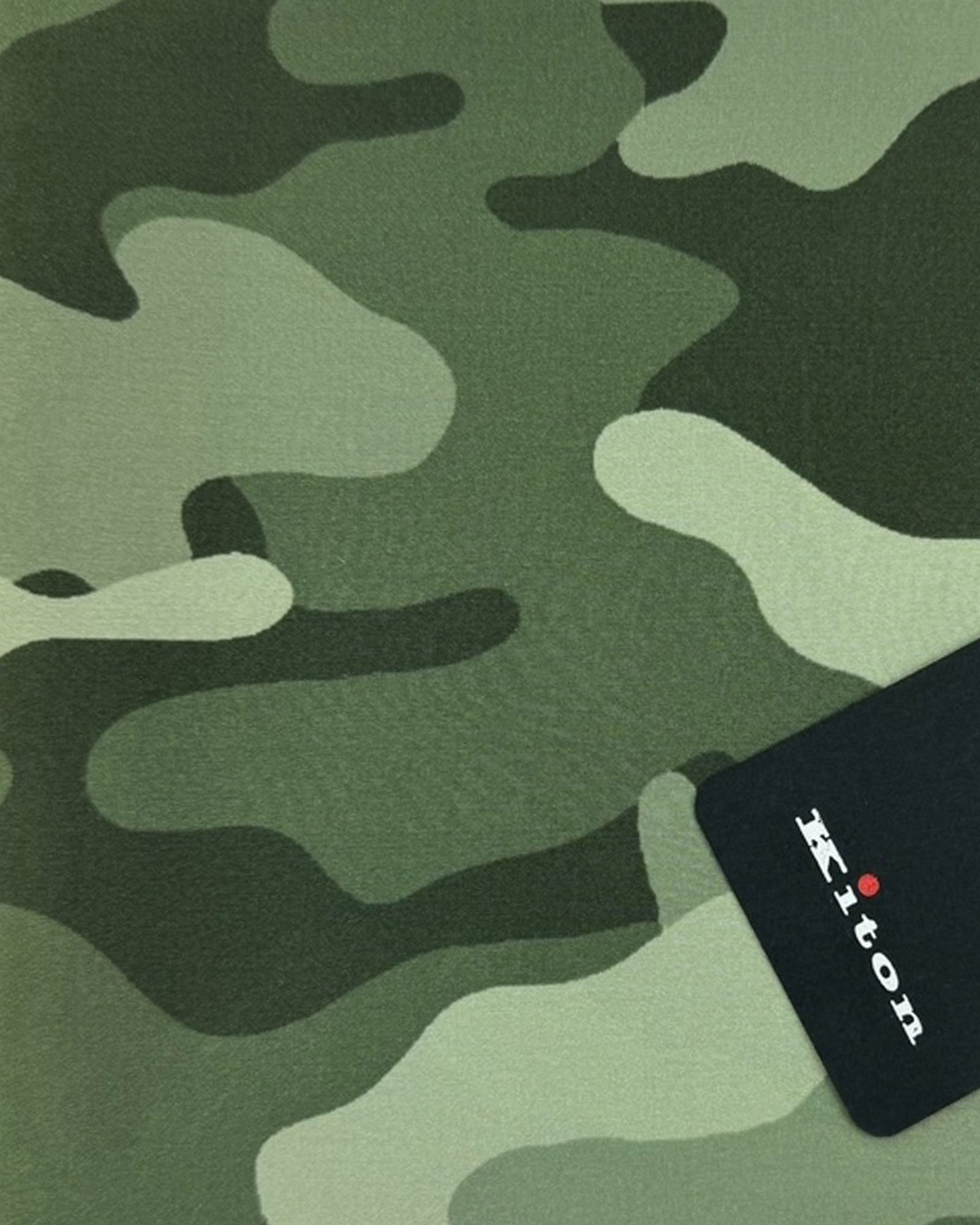 Kiton Silk Pocket Square Green Camo Design