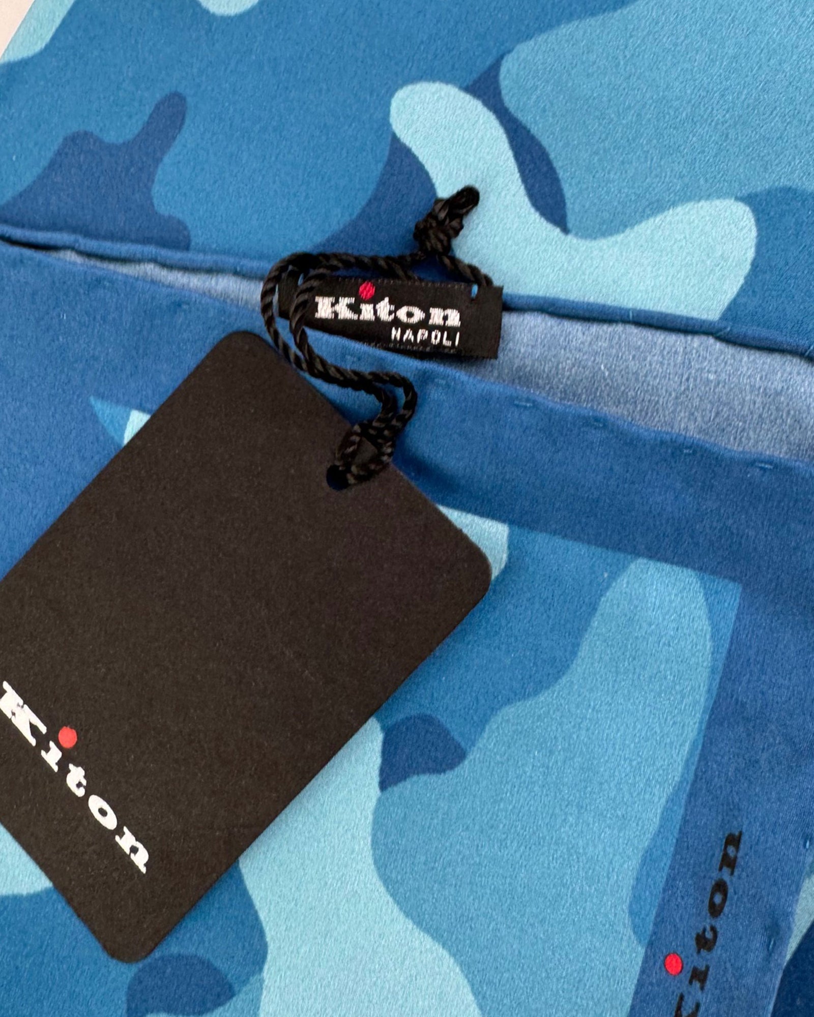 Kiton Silk Pocket Square Blue Camo Design