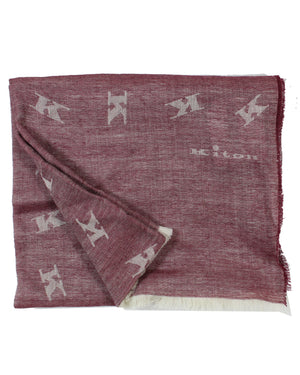 Kiton Scarf Maroon Gray K Logo Design - Wool Silk Shawl