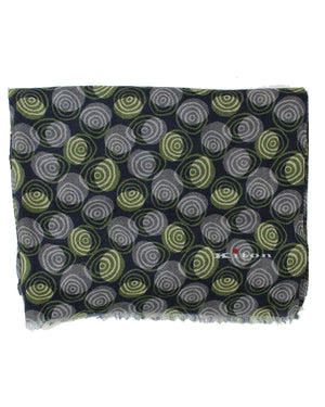 Kiton Cashmere Scarf Midnight Blue Gray Forest Green Olive Circles