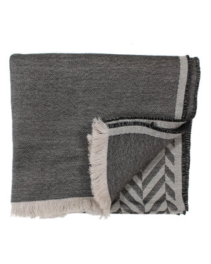 Kiton Cashmere Silk Scarf Black Gray Design