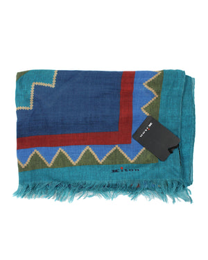 Kiton Scarf Blue Red Green Aqua Tribal Design Imperfect - Cashmere Men Shawl FINAL SALE