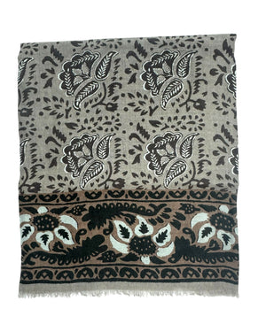 Kiton Scarf Taupe Brown Floral - Luxury Cashmere Silk Shawl