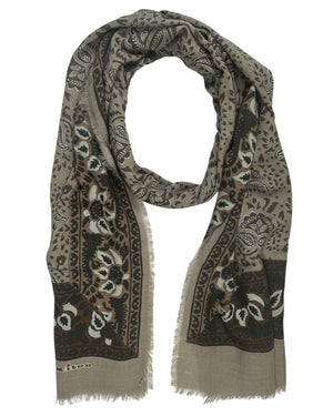 Kiton Scarf Taupe Brown Floral - Luxury Cashmere Silk Shawl